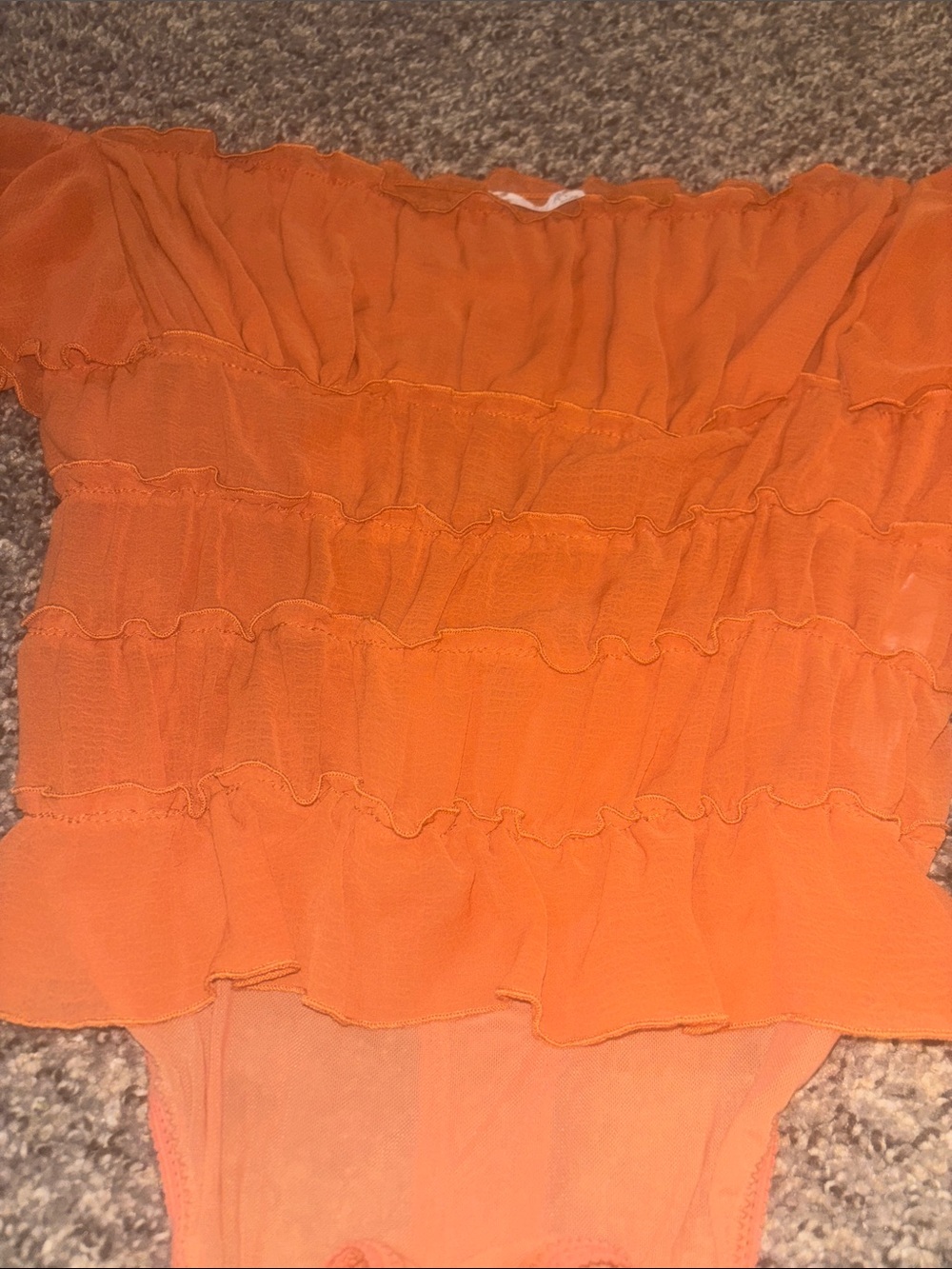Orange Ruffled Off-Shoulder Bodysuit - Picture 3 of 4